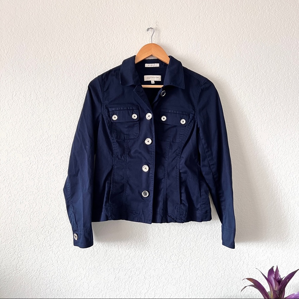 Vintage Jones New York Sport Stretch Navy Button Jacket Size Small